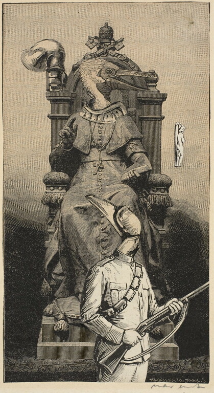 Collage with text (Pie XI: La calvitie vous guette...)