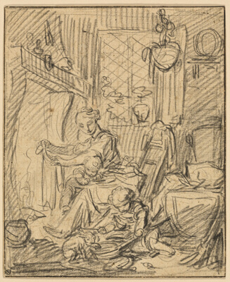 Domestic Scene: Mother with Two Small Children before a Mantelpiece