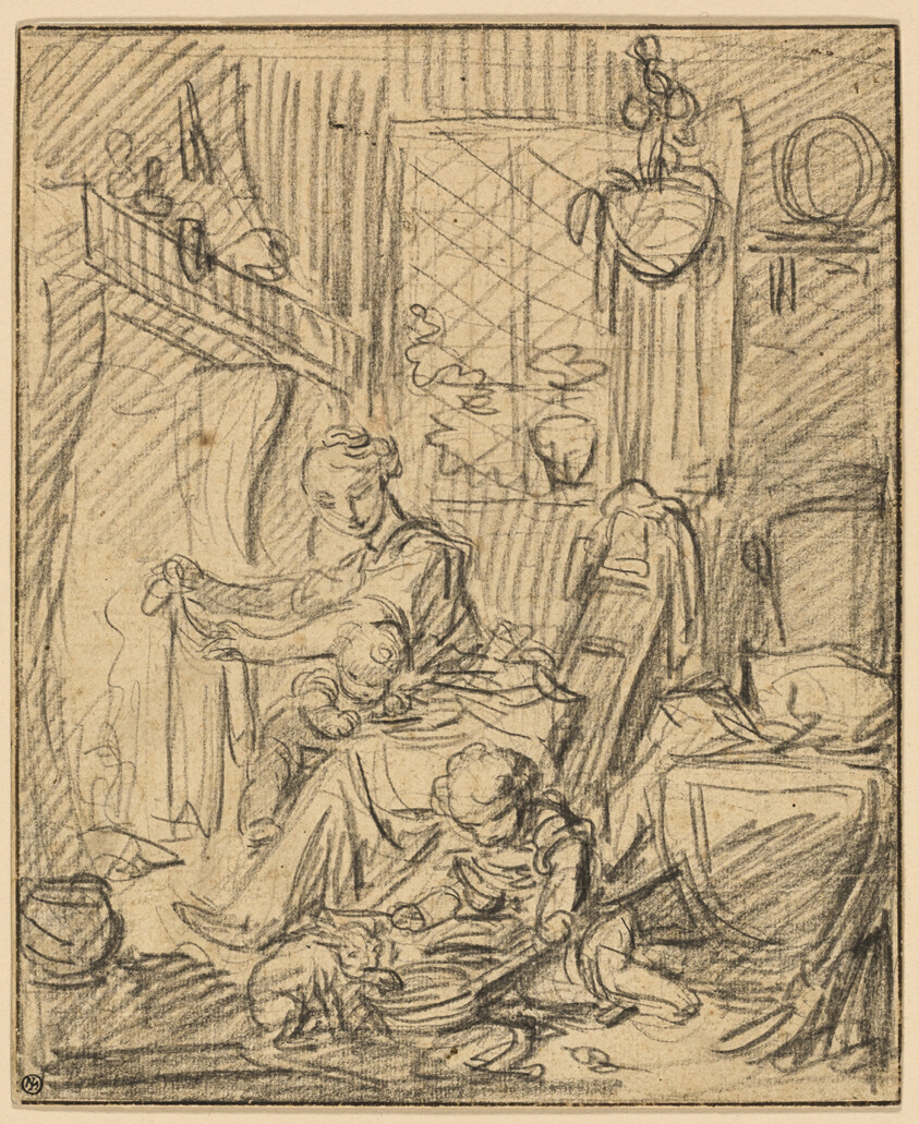 Domestic Scene: Mother with Two Small Children before a Mantelpiece