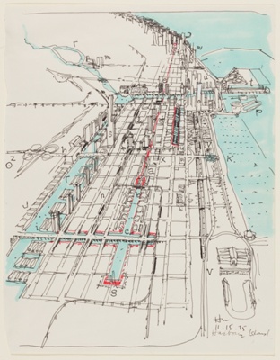 South Loop New Town Alternatives, Harbor Island, Chicago, Illinois, Perspective Sketch