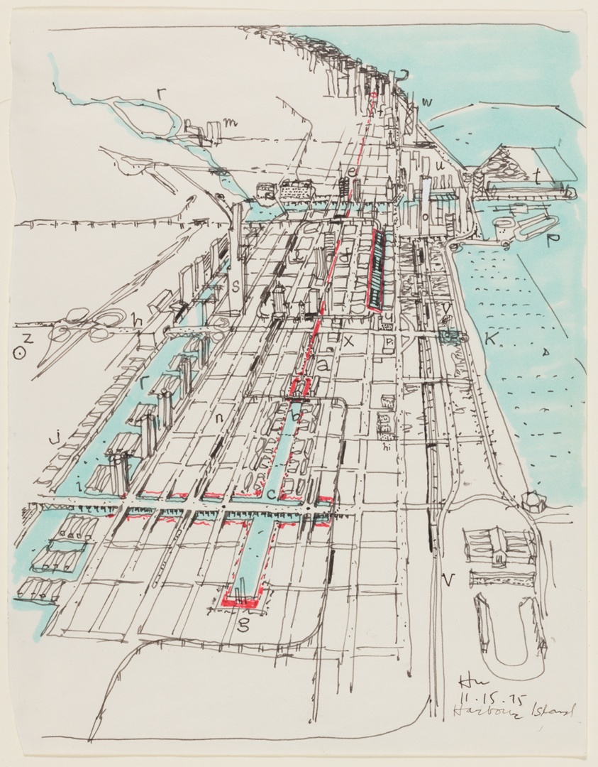 South Loop New Town Alternatives, Harbor Island, Chicago, Illinois, Perspective Sketch