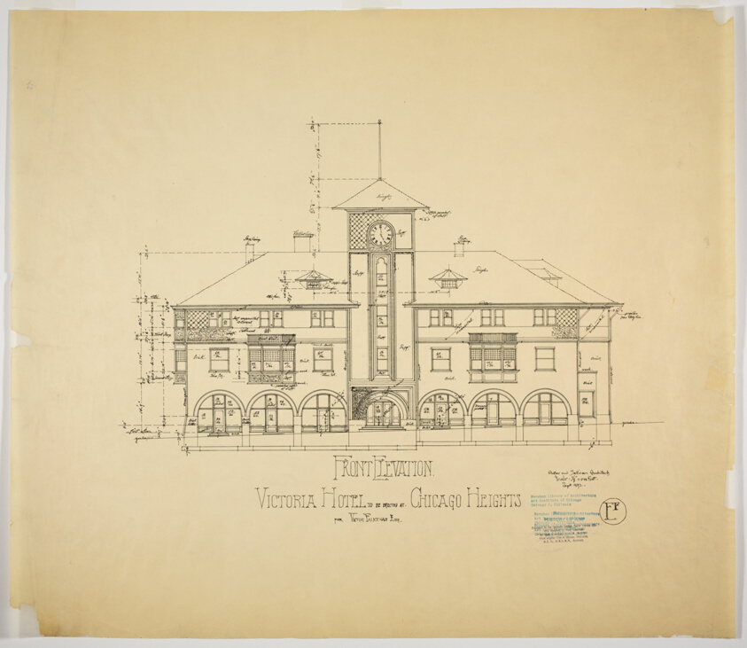 Victoria Hotel, Chicago Heights, Illinois, Front Elevation
