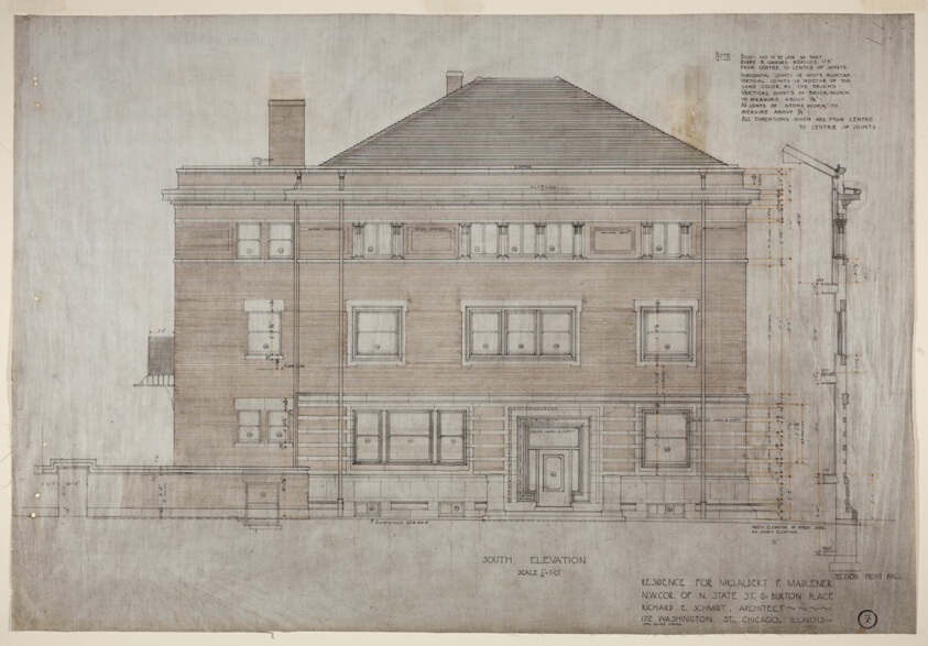 Madlener House, Chicago, Illinois, South Elevation
