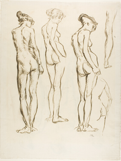 Sheet of Sketches: Female Nude Seen from Behind (recto); Sheet of Sketches: Female Nude, Front View (verso)