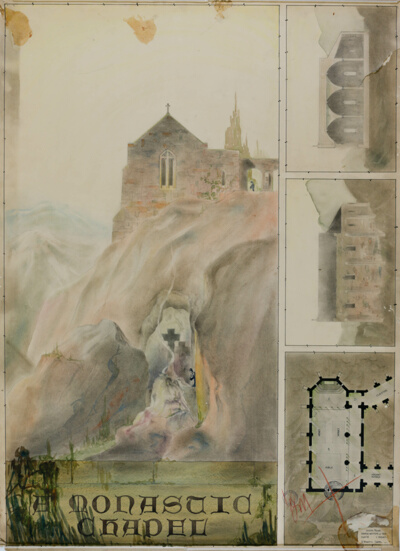Monastic Chapel, Student Drawing, Plan and Elevations