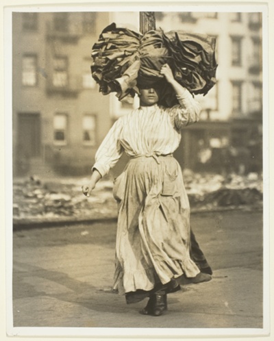 First Work in America, Italian Immigrant Carries Garments To The Tenement Home