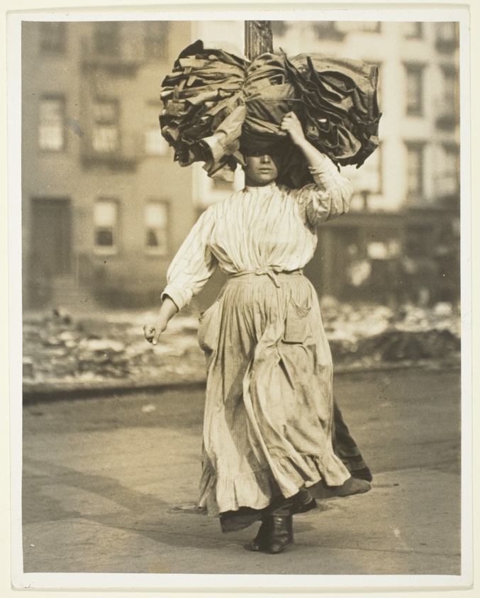 First Work in America, Italian Immigrant Carries Garments To The Tenement Home