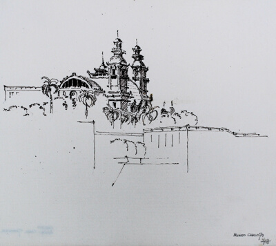 Exterior view of Casino, Monte Carlo, Monaco, Travel Sketch