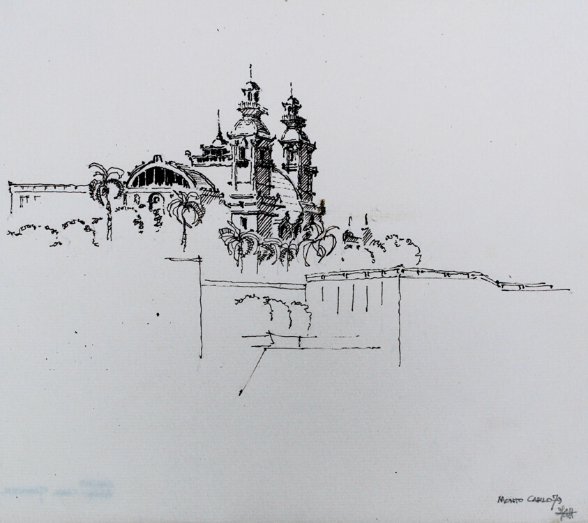 Exterior view of Casino, Monte Carlo, Monaco, Travel Sketch