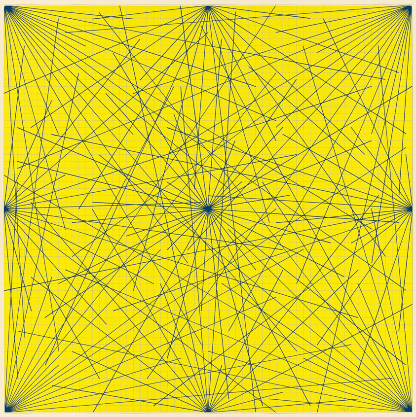 Plate #02, from Lines In Color on Color From Corners Sides and Centers to Specific Points on a Grid