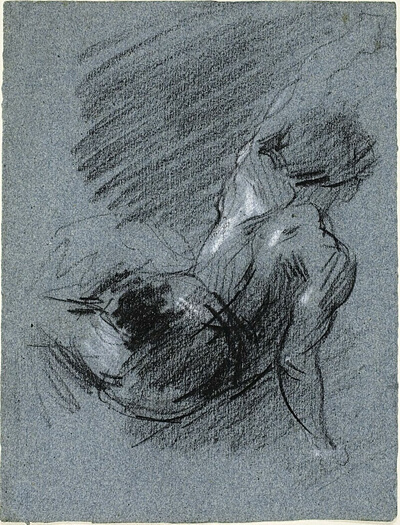 Back View of Seated Figure, Lifting Left Arm
