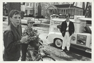Ice cream vendor and customers