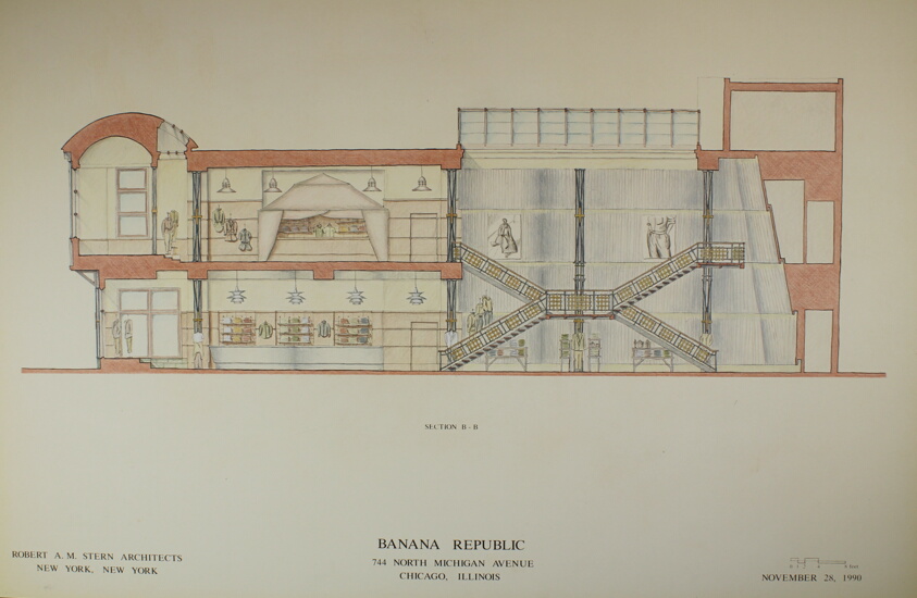 Banana Republic Building, Chicago, Illinois, Longitudinal Section B-B