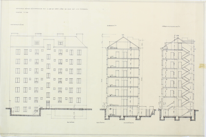 Apartment Building (Wohnhaus), Richthofengasse 5-7, Vienna, Austria, Elevation and Sections
