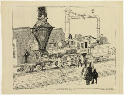 At the Water Pump: Locomotive Filling Up