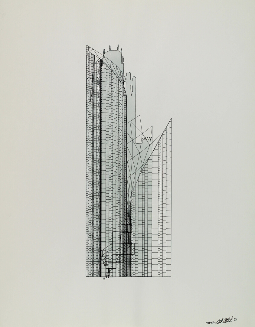 Chicago Tribune Tower II Late Entry, A Field Theory Butterfly Tower in the Chrysanthemum Field, Elevation and Outline