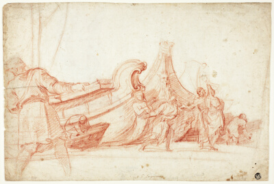 Dock Scene (recto); Two Sketches of Male Figures (verso)