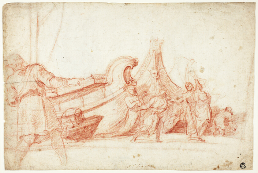 Dock Scene (recto); Two Sketches of Male Figures (verso)