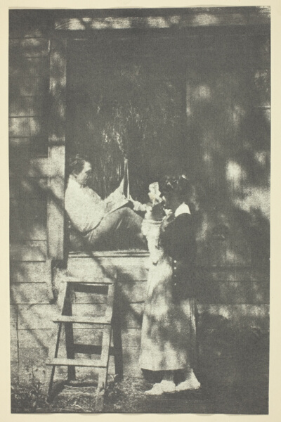 Woman and Child with Man in Door