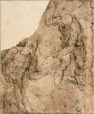 Two Sketches of Male Nudes, One Kneeling, One Standing (recto); Three Sketches: Seated Male Nude, Reclining Male Nude, Male Head in Profile (v erso)