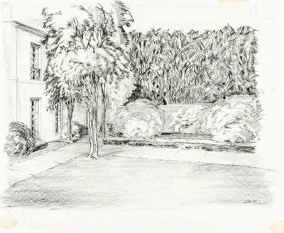 Miss Bertha Evans House, Palm Beach, Florida, Corner Lawn Perspective