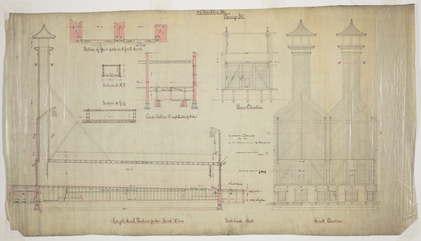 J.M. Brunswick and Balke Company Lumber Dryer, Chicago, Illinois, Elevation and Section