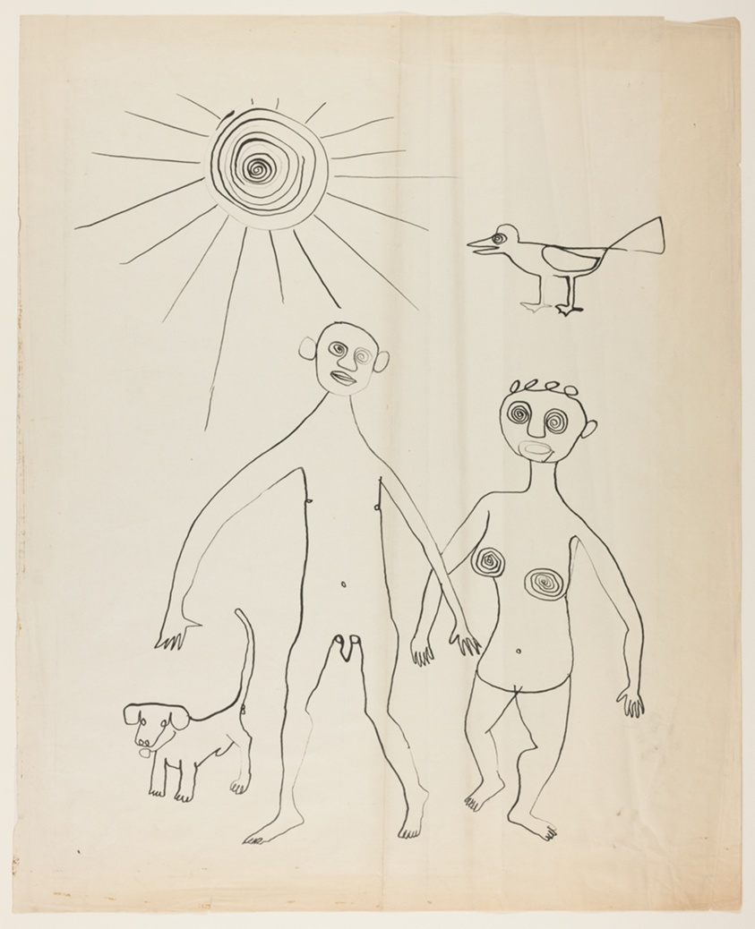 Man, Woman, Dog, Bird, Sun