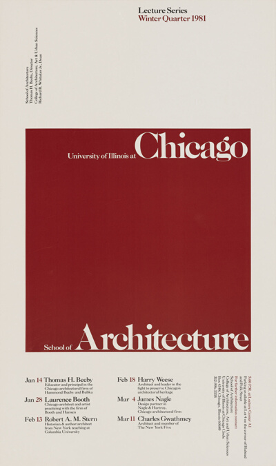 University of Illinois at Chicago, School of Architecture, 1981 Winter Quarter Lecture Series