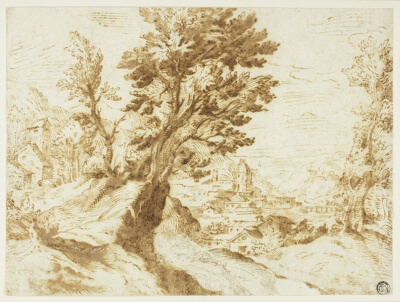Hilly Landscape with Town in Distance