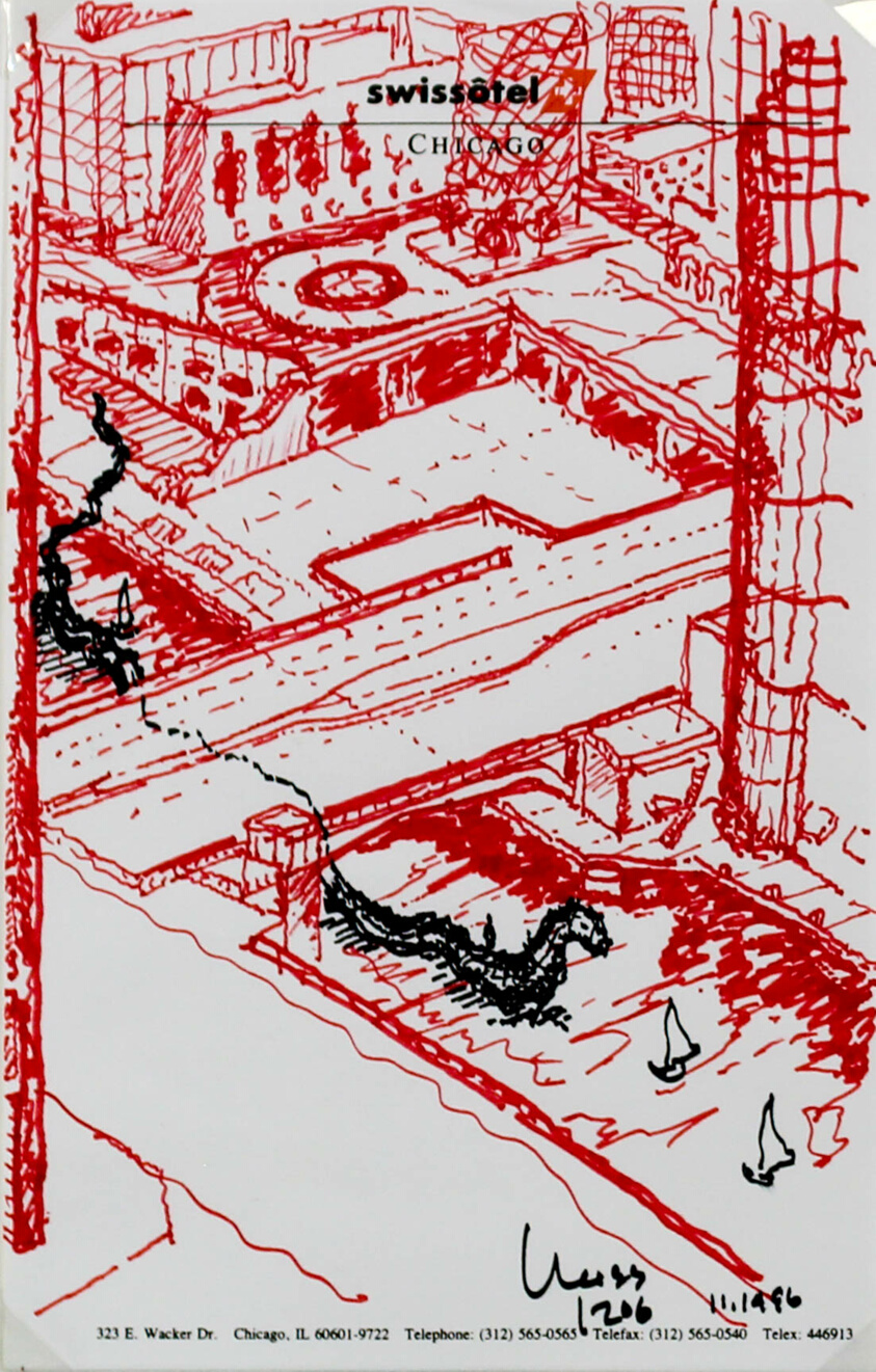 Riverness, Looking Toward the Chicago River from East Wacker Drive, Travel Sketch