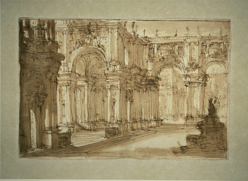Palatial Courtyard with a Fountain