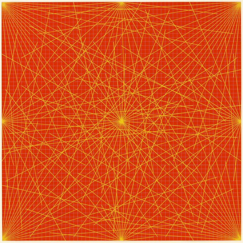 Plate #03, from Lines In Color on Color From Corners Sides and Centers to Specific Points on a Grid