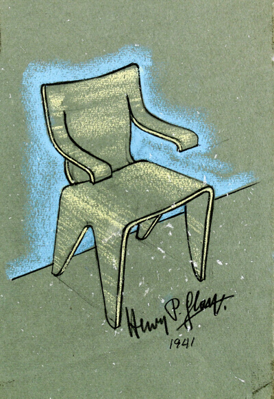 Furniture Designs, Molded Plywood Armchair, Presentation Sketch
