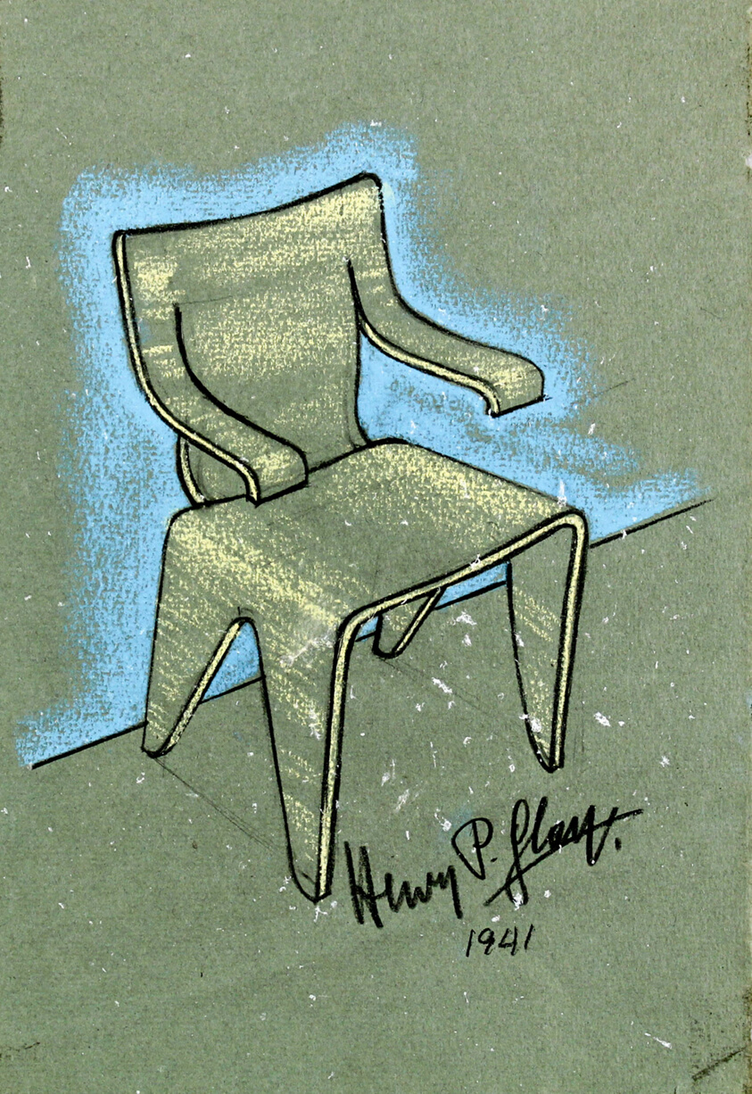 Furniture Designs, Molded Plywood Armchair, Presentation Sketch