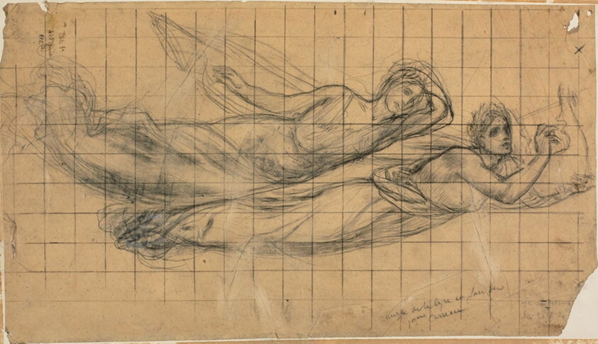Two Flying Figures with a Lyre (Study for The Sacred Grove, Beloved of the Arts and the Muses)