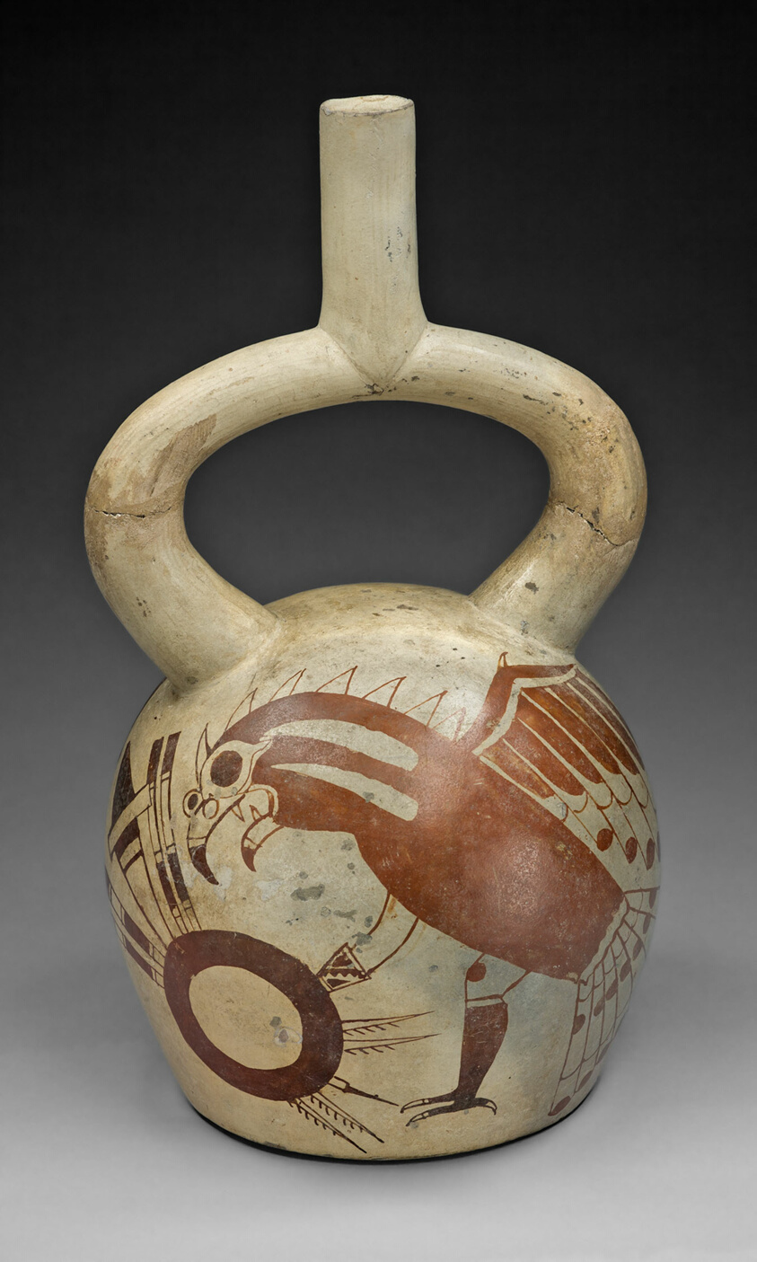 Stirrup Spout Vessel with Fineline Image of a Warrior Bird