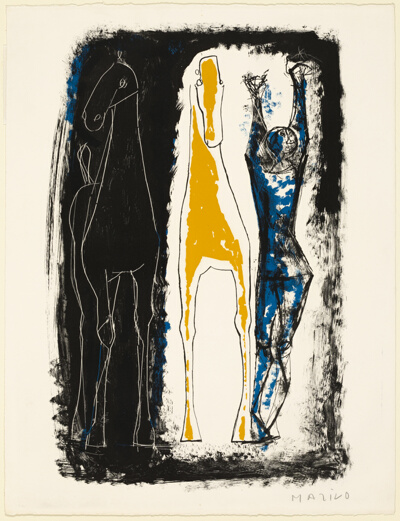 Juggler and Two Horses, Blue, Yellow and Black
