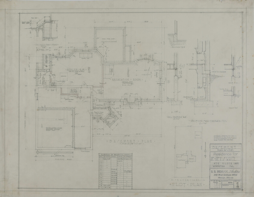Mr. and Mrs. F.S. White House Additions and Alterations, Winnetka, Illinois, Working Drawings