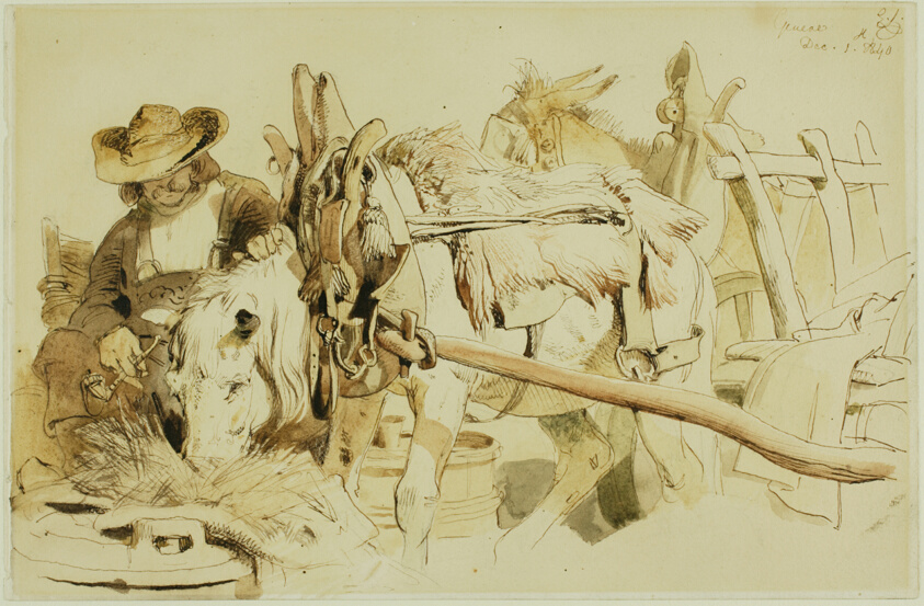 A Farmer Feeding his Pony in Geneva (recto); Seated Friar (verso)
