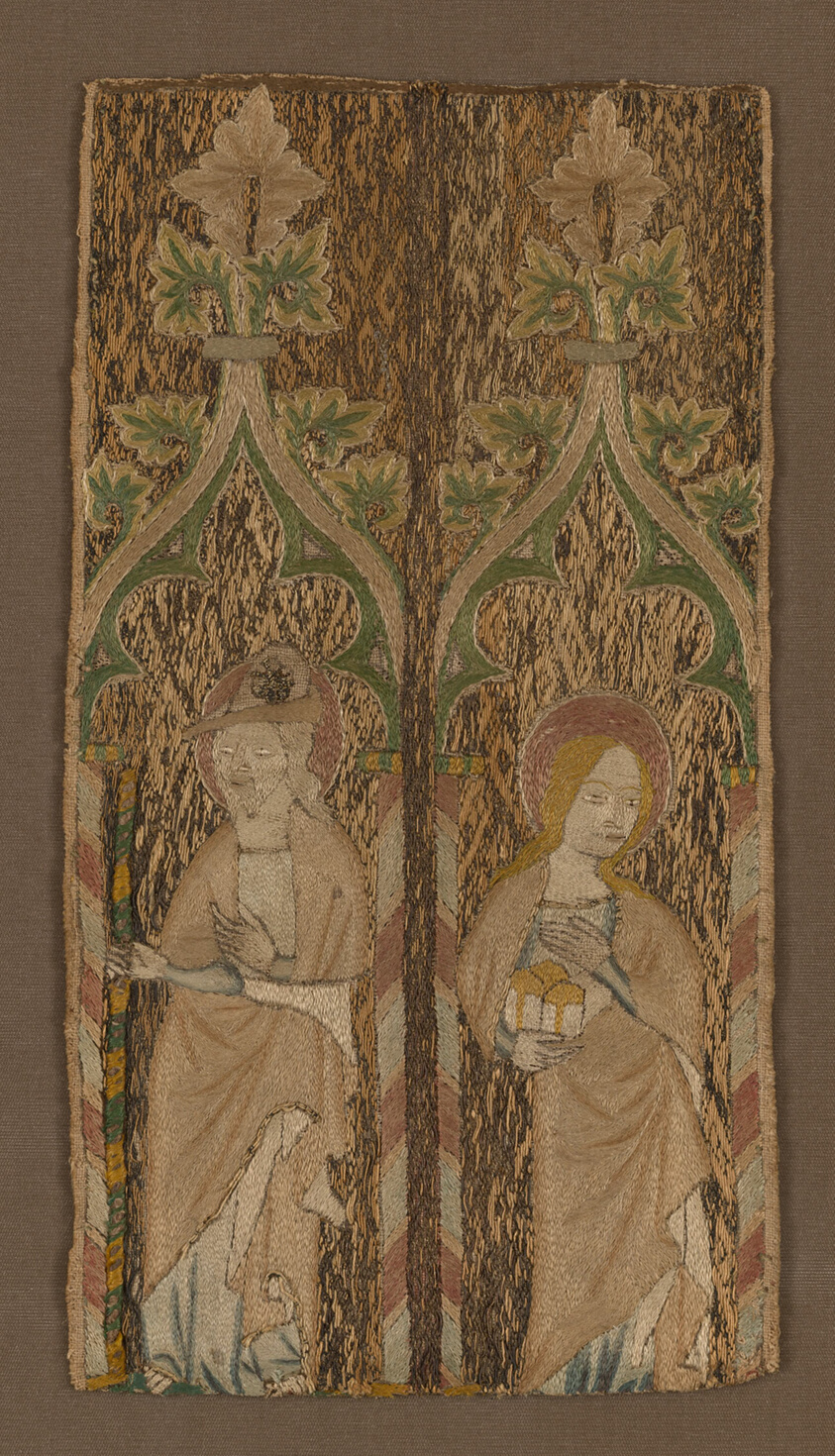 Fragment from an Orphrey Band Showing St. Barbara and St. James