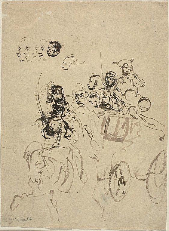Napoleonic Army Coach with Sketches of Heads