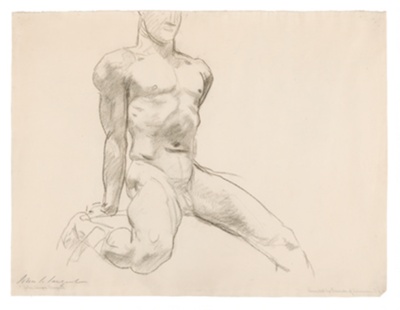 Seated Male Nude with Extended Leg (recto); Sketch of Kneeling Male Nude and Divided Circle (verso)