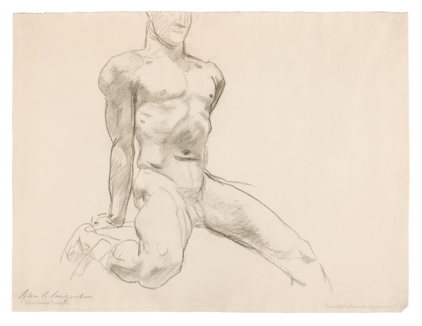 Seated Male Nude with Extended Leg (recto); Sketch of Kneeling Male Nude and Divided Circle (verso)