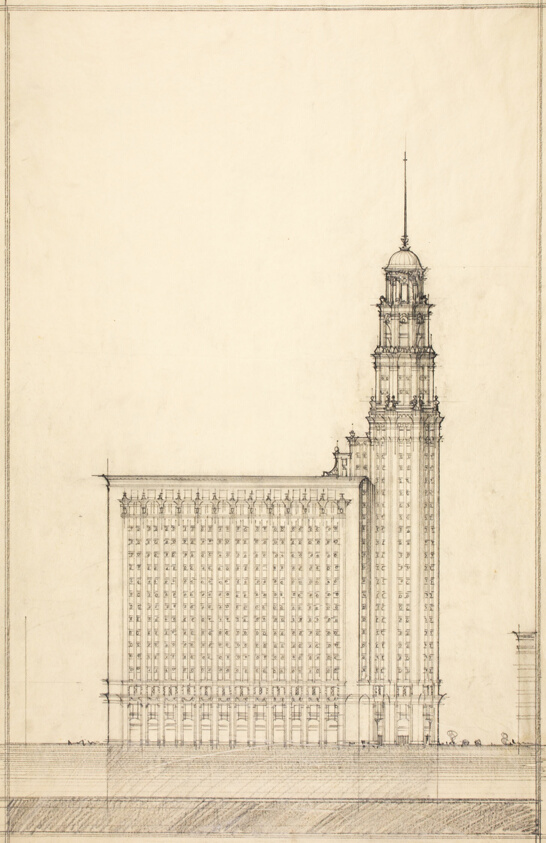 National Life Insurance Company Building Classical-Style Proposal, Chicago, Illinois, Elevation Sketch