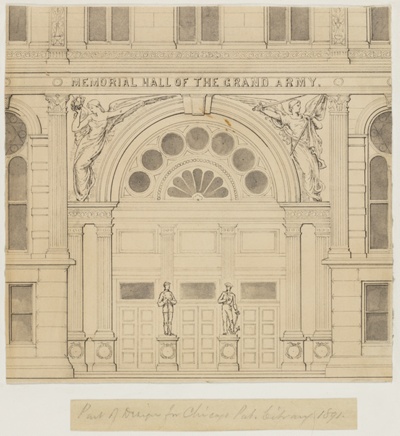 Chicago Public Library Competition Design, Chicago, Illinois, Entrance Elevation