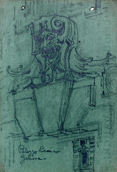 Carving Over Doorway, Genoa, Italy, Travel Sketch