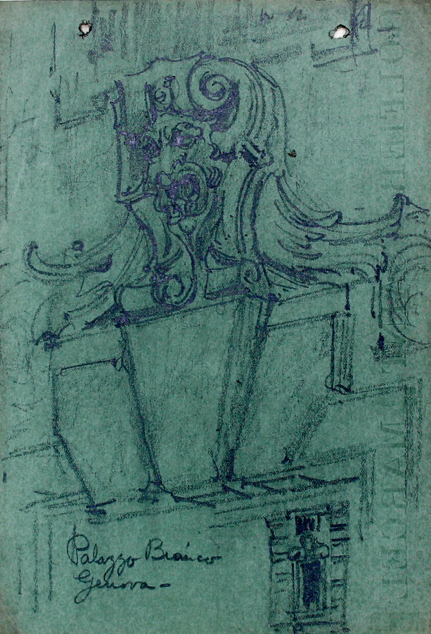 Carving Over Doorway, Genoa, Italy, Travel Sketch