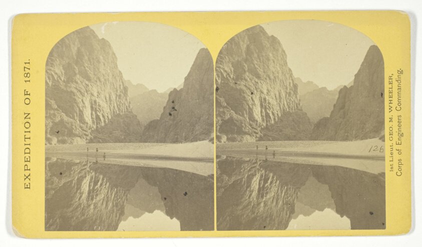 View down Black Cañon, from Mirror Bar. The walls repeated by reflection, No. 3 from the series "Geographical Explorations and Surveys West of the 100th Meridian"