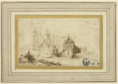 A Tuscan Galley and Other Vessels Near the Shore