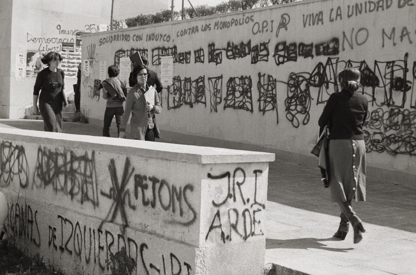 Political slogans for the forthcoming elections covering the walls of the Madrid University, Spain